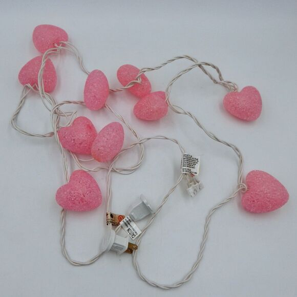Melted Popcorn Pink Hearts String 10 Light Set Replacement Bulbs - Picture 1 of 5